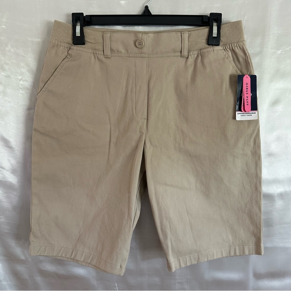 New Girls Size 16.5 Plus Izod Khaki Shorts Bermuda Chino School Uniform NWT